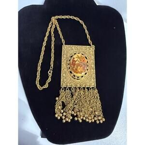 Vintage Gold Tone 10.5" Chain Cameo Courting Couple Statement Necklace